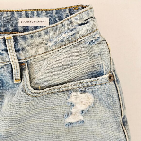FRAME Le Garçon Denim Shorts Size 26 Acid Wash Raw Hem Distressed Boyfriend - Picture 3 of 8